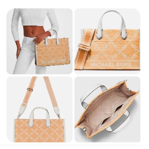 MICHAEL KORS Gigi Large Woven MK Logo Jacquard Tote Large Crossbody Bag NWT - Picture 6 of 9